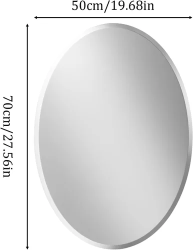 Vista 8 de Espejo de pared ovalado sin marco: Espejo decorativo elíptico de vidrio espejado para tocador con borde plateado biselado para baño, dormitorio
