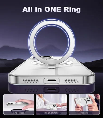 Vista 2 de IKARY Funda con anillo giratorio de 360° para iPhone 13 y iPhone 14 con soporte magnético/invisible compatible con Magsafe militar estándar contra