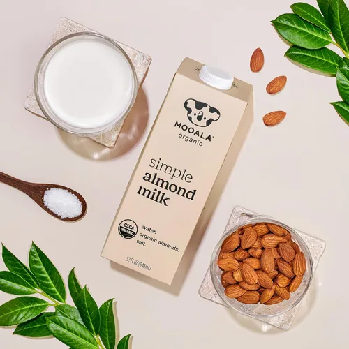 Vista 6 de Mooala Leche de Almendra Simple Orgánica, 32oz - 3 Ingredientes, Estable en Estantería, Sin Gomas, Sin Aceites, Sin Rellenos, Sin Azúcar, No