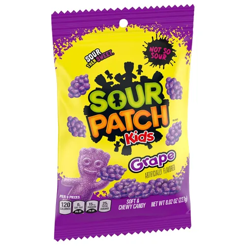 Vista 12 de SOUR PATCH KIDS Caramelos gomosos suaves y masticables de uva, caramelos a granel, bolsas de 12-8.02 onzas