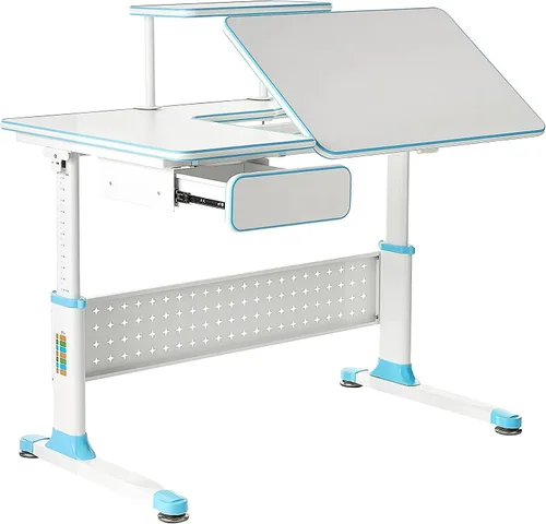 Vista 6 de ApexDesk Little Soleil DX 43 pulgadas de ancho, escritorio de estudio para niños con altura ajustable, con estante y cajón integrado