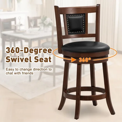 Vista 6 de Giantex Juego de 2 taburetes de bar giratorios de 25.5 pulgadas de altura de mostrador con respaldo ergonómico, asiento acolchado suave, patas