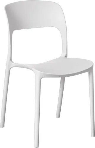 Vista 11 de Silla de comedor moderna de plástico para exteriores con respaldo curvado abierto, color negro