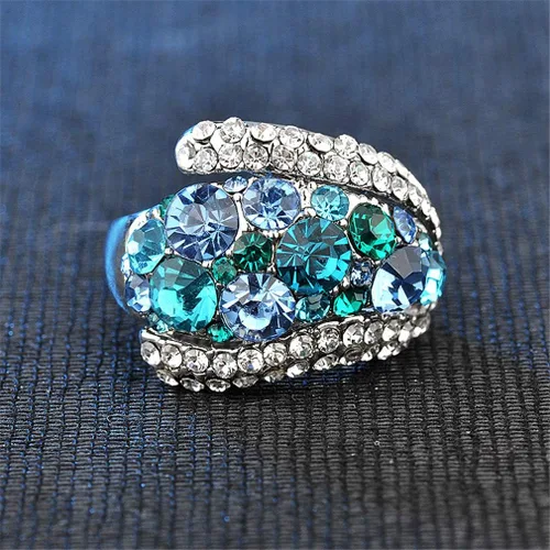 Vista 2 de Ai.Moichien Anillos de banda ancha chapados en plata con diamantes de imitación vintage para mujer, resistentes al deslustre, elegante, joyería