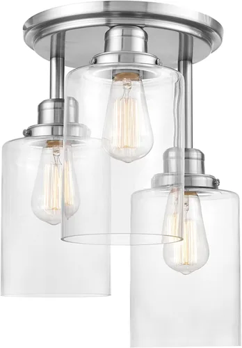 Vista 8 de Globe Electric 65904 Lámpara de techo semiempotrada de 3 luces de bronce con pantallas de vidrio semillado, ideal para cocina, baño, dormitorio