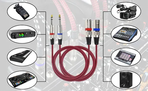 Vista 6 de Cable XLR macho a TRS de 1/4 de pulgada equilibrado, adaptador de cable de micrófono estéreo a XLR de 3.3 pies, trenzado de nailon, blindado