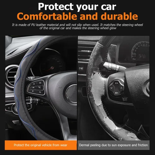 Vista 3 de Funda elástica elástica para volante de automóvil, protector de cuero suave para volante de vehículo, 14.5-15 pulgadas, accesorios de protección