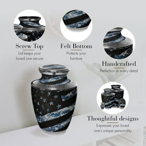 Vista 3 de Urna de Cremación Militar para Cenizas de Adulto Masculino - Urnas Decorativas Bellamente Hechas a Mano y Urnas Militares Personalizadas