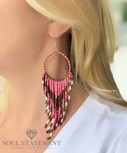 Vista 7 de Western Earring Bundle for Women Boho Turquoise Patina Tassels & Handmade Colorful Bead Dangles for Concerts & Festivals