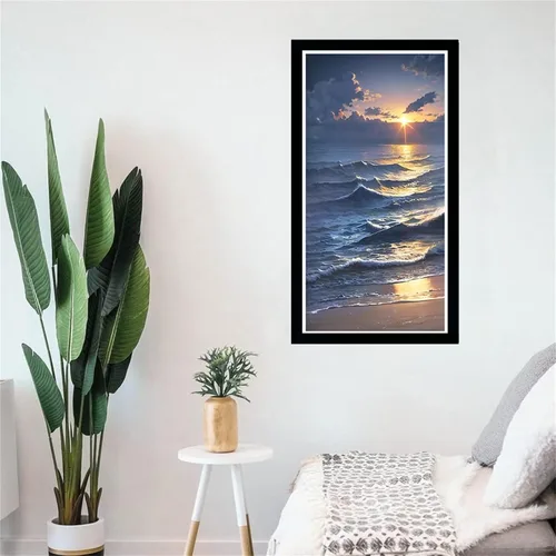 Vista 2 de 5D Sea Sunset Diamond Painting Kits for Adults, Full Drill Diamond Art Kits, Fall Wall Decor Paint by Numbers Embroidery Kit, DIY Diamond Arts and