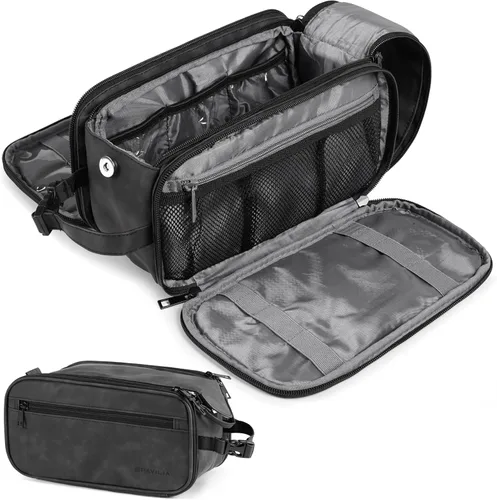 Vista 14 de PAVILIA Neceser para hombres y mujeres, bolsa de viaje, estuche organizador de artículos de tocador, artículos esenciales de viaje, kit de afeitado
