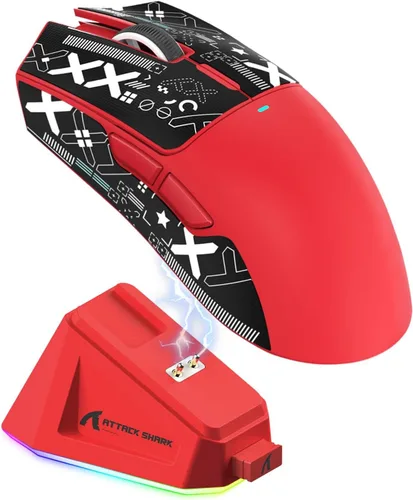 Vista 10 de MAGIC-REFINER Attack Shark X11 - Mouse inalámbrico para juegos superligero de 2.08 oz con cinta de agarre, base de carga RGB, BT/2.4G Negro