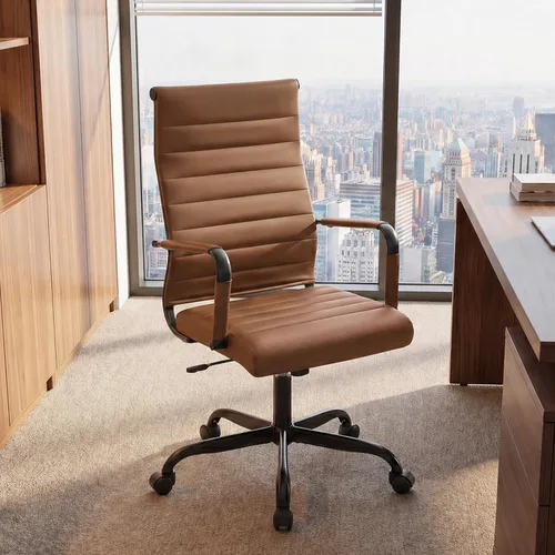 Vista 8 de Silla de escritorio de oficina de cuero, sillas de sala de conferencias con ruedas, sillas ejecutivas modernas para invitados con brazos (negro)