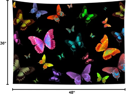 Vista 6 de LB Tapiz de mariposa Trippy para colgar en la pared, manta de tapiz estético psicodélico negro, decoración de pared de insectos de polilla colorida
