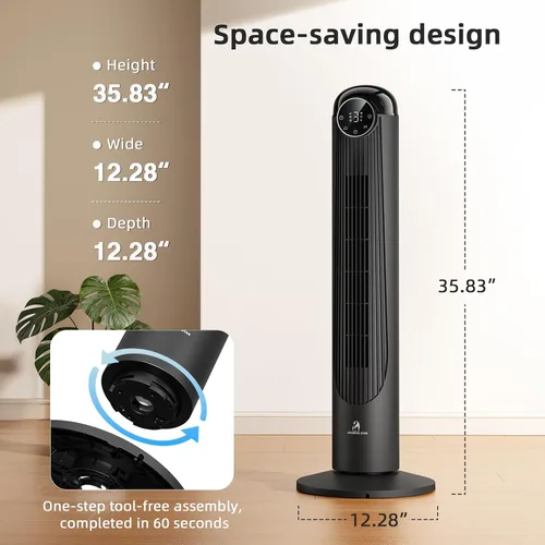 Vista 7 de Antarctic Star T36 Tower Fan-36 Inch, Bladeless Oscillating Fan with Remote, 6 Speeds & 4 Modes, LED Display, 9H Timer, Quiet Floor Standing Fan for