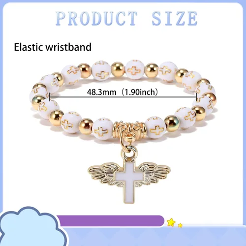 Vista 2 de Juego de 6 pulseras de regalo de ángel de resina, pulseras católicas para hombres y mujeres, primera comunión, Navidad, Pascua, bautismo y día