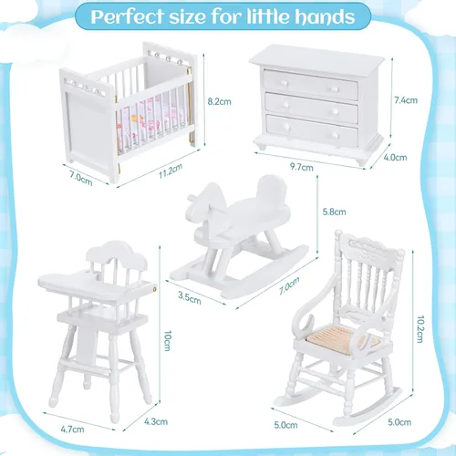 Vista 3 de Silipull Juego de 5 piezas de muebles de madera para casa de muñecas escala 1:12, miniatura, muebles de dormitorio de madera, accesorios de casa