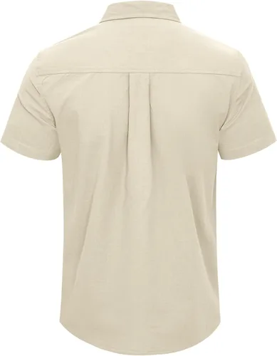 Vista 5 de JEKAOYI Mens Casual Linen Button Down Short Sleeve Shirts Beach Summer Spread Collar Pocket Tops