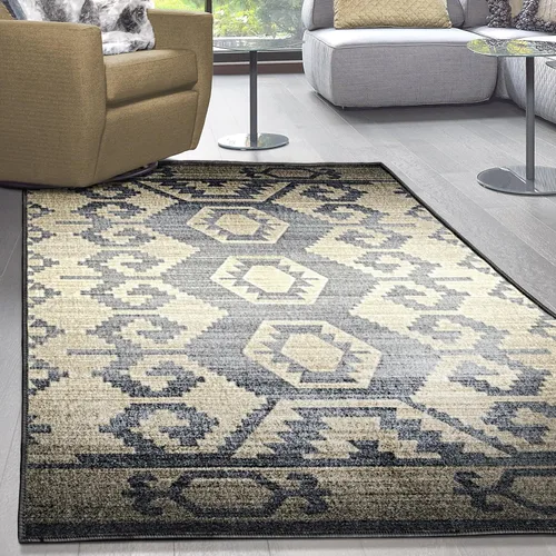 Vista 8 de SUPERIOR Catori - Alfombra rústica lavable para interiores, 2 pies 7 pulgadas x 8 pulgadas, azul/gris