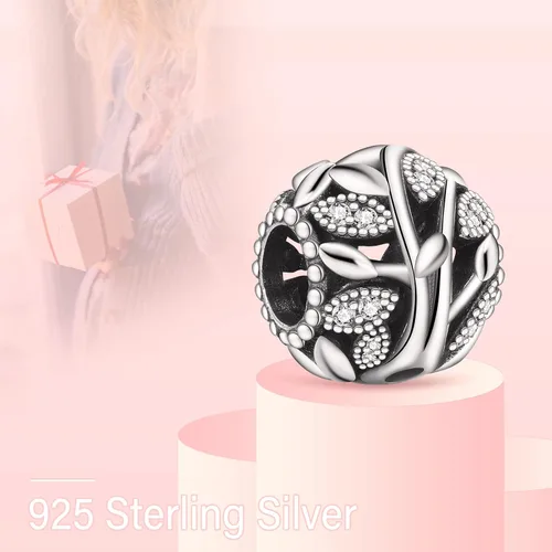 Vista 2 de EZ Tuxedo Abalorios de árbol genealógico calado de plata de ley 925 para pulseras, Metal, Circonita Cúbica