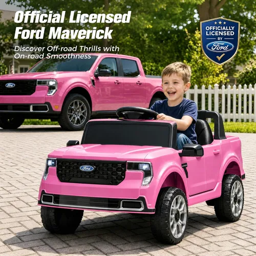 Vista 2 de Camión pickup Ford Maverick Lariat 24V con licencia 2026 para niños Rosa flamenco