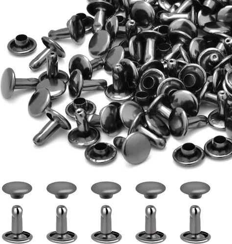 Vista 11 de 400 juegos de remaches para cuero, remaches de cuero de doble tapa redonda de 10 mm, remaches tubulares con punta para correa de bolso, llaveros