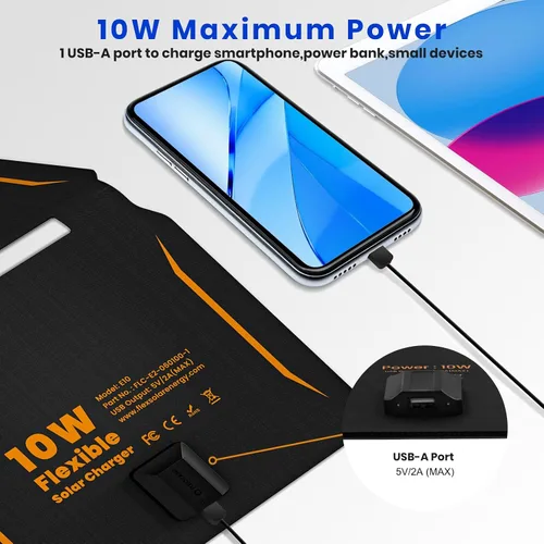 Vista 3 de Paneles solares portátiles de 10 W (5 V 2 A máximo), cargador solar plegable con puerto USB-A para teléfono celular, iPad, banco de energía, paneles