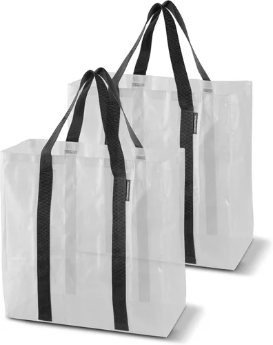 Vista 9 de Bolsas de almacenamiento plegables CleverMade, paquete de 2 bolsas de embalaje reutilizables de plástico resistentes de gran