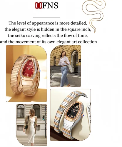 Vista 7 de OFNS Relojes de Serpiente para Mujeres Reloj de Pulsera Tipo Brazalete de Lujo con Forma de Serpiente con Diamantes de Cuarzo Esfera con Números