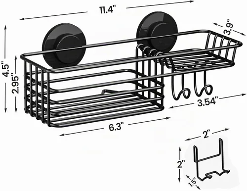 Vista 4 de LEVERLOC Organizador de ducha con ventosa, estante de baño con gancho y soporte para jabón 1 x negro