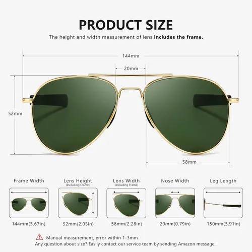 Vista 5 de SUNGAIT Gafas de sol de aviador para hombre polarizadas estilo militar 100 protección UV400