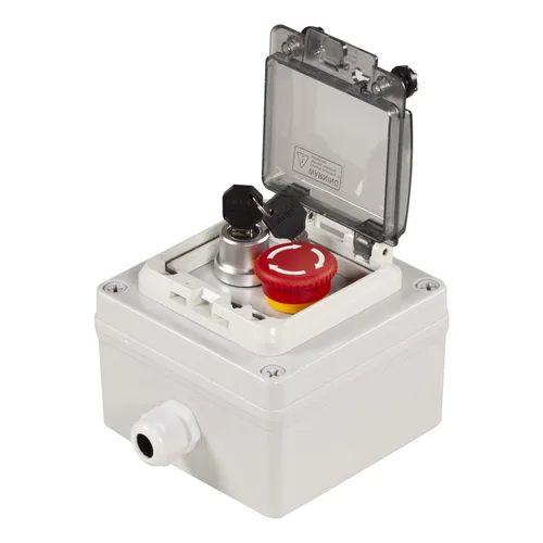 Vista 15 de Caja de botones con interruptor de parada de emergencia, botones de arranque/parada y rotativos (rojo/verde) Emergency Stop Button Red Green