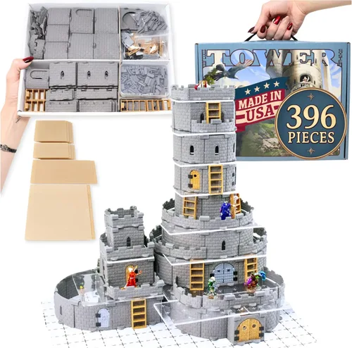 Vista 11 de Baron Castle Set – Kit modular de 451 piezas de mega-fortaleza – 53 pies de paredes lineales para cuadrícula de 1 pulgada TTRPG – D&D, Pathfinder