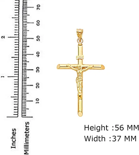 Vista 3 de Colgante de cruz grabada con Jesús de oro amarillo de 14 quilates, 2.205 x 1.457 in, acabado pulido, símbolo espiritual hecho a mano, joyería fina