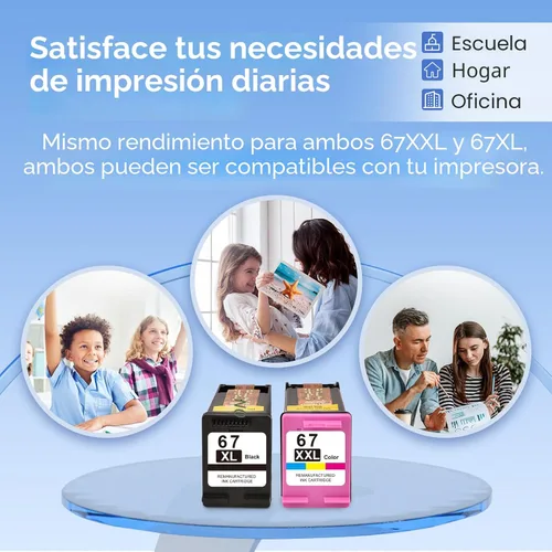 Vista 7 de Cartuchos de tinta 67XL HP para impresora HP, reemplazo para cartuchos de tinta HP 67, paquete combinado en color y negro, HP67, DeskJet 2755e