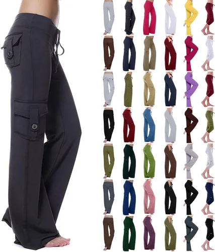 Vista 4 de Pantalones de yoga con corte de bota para mujer, cintura alta, pantalones de pierna ancha, pantalones de entrenamiento holgados, pantalones cargo