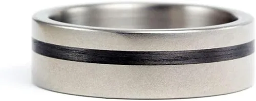 Vista 2 de Men's carbon fiber & titanium ring. Unique matte wedding band with black stripe. Water resistant, very durable and hypoallergenic (00313_7N)
