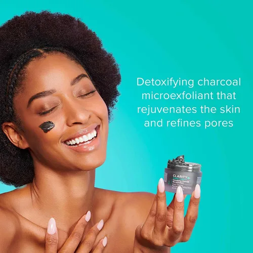 Vista 2 de ClarityRx Down + Dirty - Microexfoliante de carbón desintoxicante, exfoliante a base de plantas para piel grasa, sin parabenos, cuidado natural