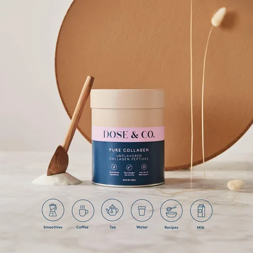 Vista 4 de DOSE & CO. Péptidos de colágeno puro para cabello, piel y uñas, sin sabor, suplemento en polvo de 10 onzas