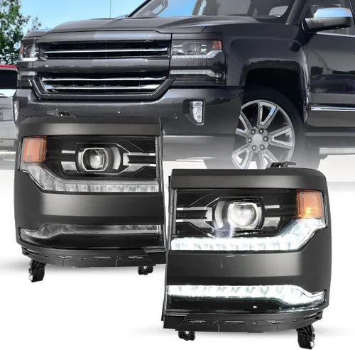 Vista 21 de Ensamble de faro HID/Xenón SOCKIR Compatible con Chevy Silverado 1500 2016-2019/19 Chevy Silverado 1500 LD [con bombilla HID D5S] con DRL LED