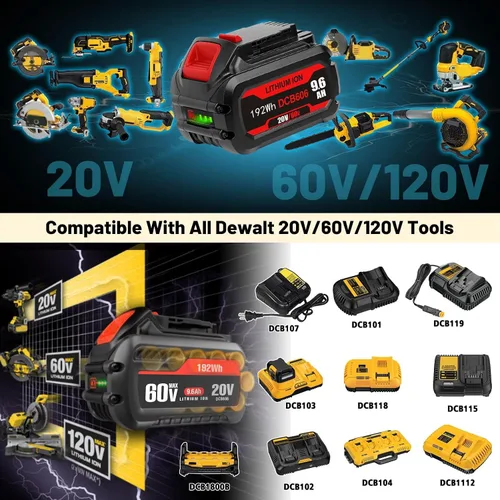 Vista 9 de DCB606 20v/60v 9.6Ah Reemplazo para batería Dewalt Flex-Volt DCB609 DCB612 DCB615, compatible con Dewalt 20V y 60V MAX herramienta eléctrica