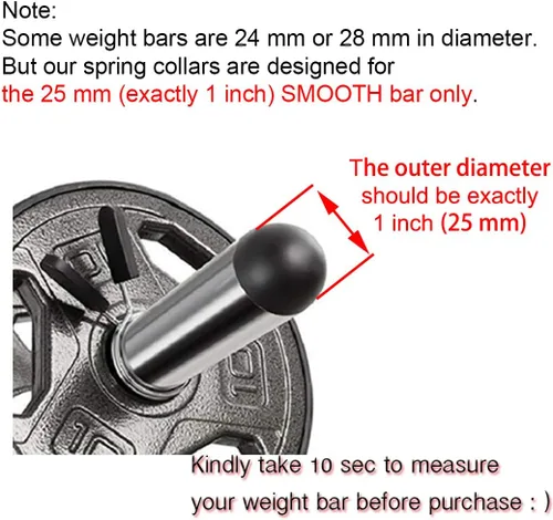 Vista 2 de Spring Clip Collars, 1 inch (25 mm) for Smooth Dumbbell Handle or Standard Weightlifting Barbell (4 Pack)