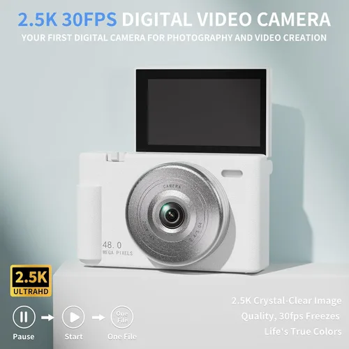 Vista 2 de Cámara digital 2K con filtro múltiple de 48 MP con zoom 16X antivibración, pantalla LCD de 3 pulgadas, cámara compacta para vlogging con tarjeta SD