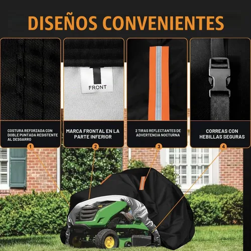 Vista 3 de Funda para cortacéspedes de montar impermeable para exteriores, fundas resistentes para tractor 600D anti-UV, ajuste universal para plataformas