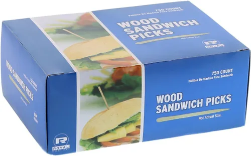 Vista 3 de Royal Palillos de madera para sándwiches, paquete de 750, para sándwiches de club, hamburguesas, deslizadores y envolturas, hechas de madera