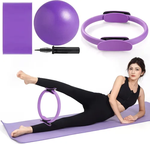 Vista 10 de Tsikavo Anillo de pilates, círculo de anillo de pilates y juego de bolas, anillo de pilates mágico de 12 pulgadas, bola de ejercicio pequeña de 9
