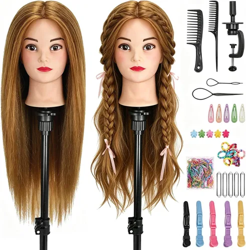 Vista 15 de Cabeza de maniquí de 16" con cabello para entrenamiento de peluquería y peinado