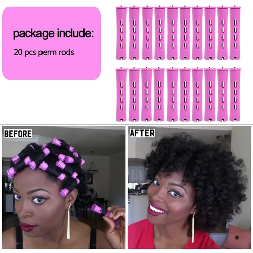 Vista 4 de 20 piezas de varillas para permanente de mujer para cabello natural: 2 tamaños de rulos de onda fría para rizar y peinar todo tipo de cabello