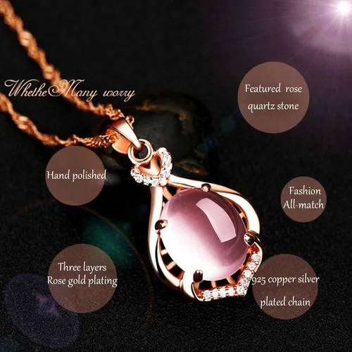 Vista 6 de Collar con colgante de cuarzo rosa, cadena de lágrima de cristal rosa, piedras preciosas naturales curativas chakras, ópalo joyería para mujeres