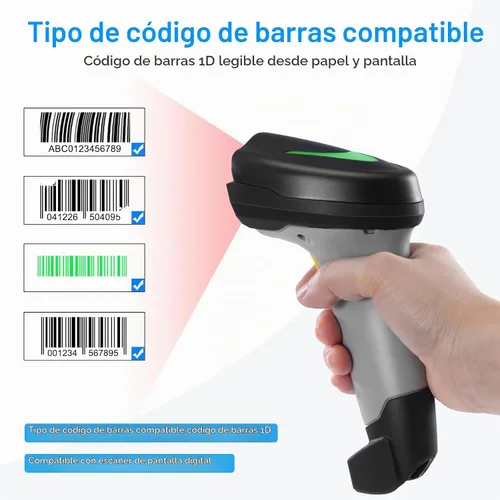 Vista 3 de Escáner de código de barras inalámbrico, lector de código de barras 1D con soporte, 2.4G inalámbrico y conexión por cable USB, escáneres de código